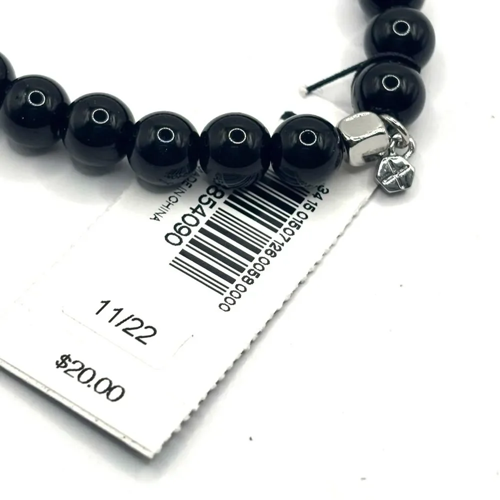 Express Black Glass Beaded Stretch Bracelet